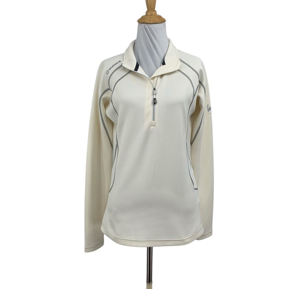 Sunice Sweatshirt Womens S Small Ivory Maddy Ultralight Thermal Half Zip *Logo